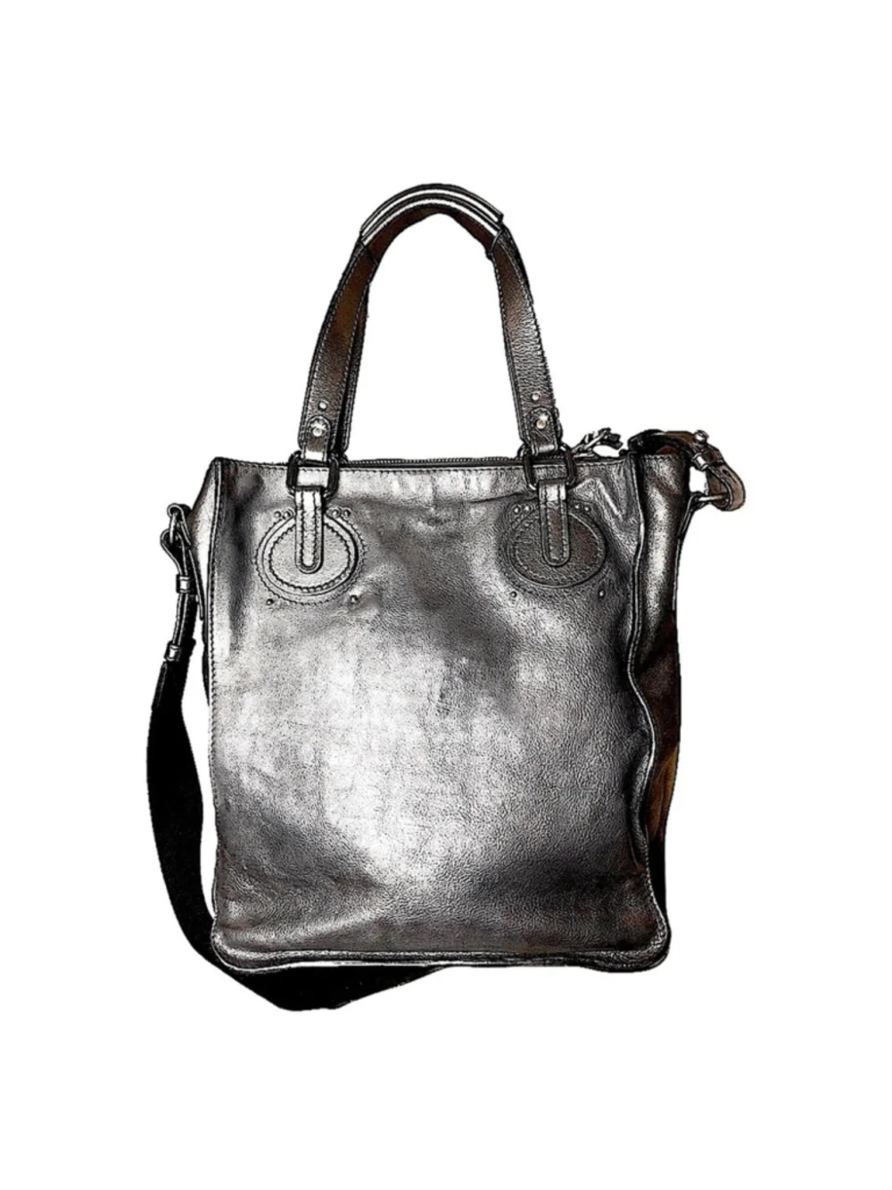 MR CHLOE Paddington Bag Silver Leather Tote Padlock Key Crossbody Shoulder Strap